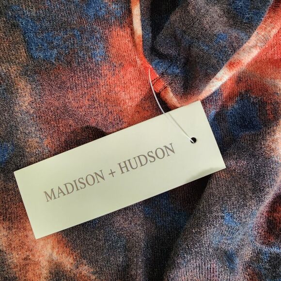 Madison + Hudson Womens Hoodie Large Pullover Tie Dye Red Ivory Retro Sweatshirt - Picture 7 of 11